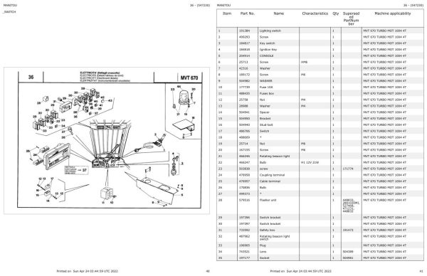 Manitou Telehandler MVT 670 TURBO MOT 1004 4T Parts Catalog 547230 1