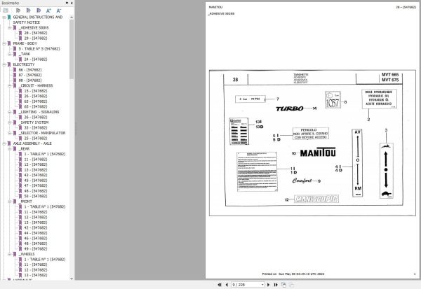 Manitou Telehandler MVT 675 MVT 665 Parts Catalog 547682