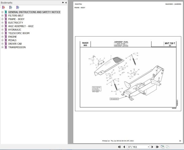 Manitou Telehandler MVT 729 TURBO EVOLUTION S2 E3 Parts Catalog 648599