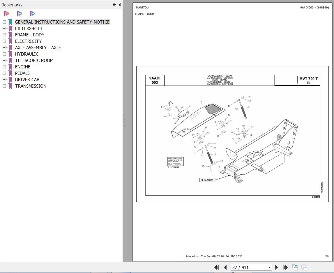 Manitou Telehandler MVT 729 TURBO EVOLUTION S2 E3 Parts Catalog 648599