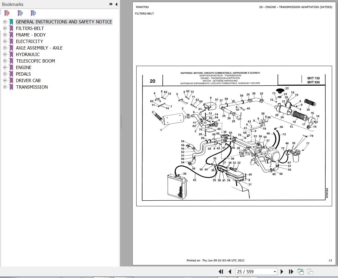 Manitou Telehandler MVT 730 COMFORT LINE MOT 1004 4 Parts Catalog 547593