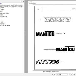 Manitou Telehandler MVT 730 MOT 1004 4 Parts Catalog 47961