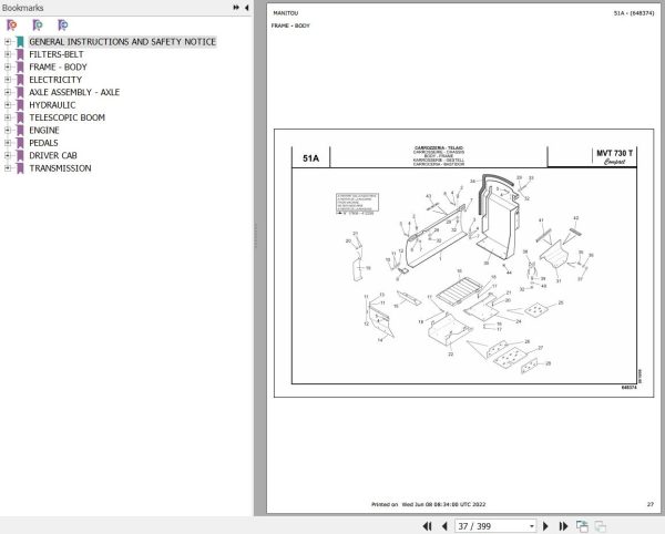 Manitou Telehandler MVT 730 TURBO COMPACT E2 Parts Catalog 648374