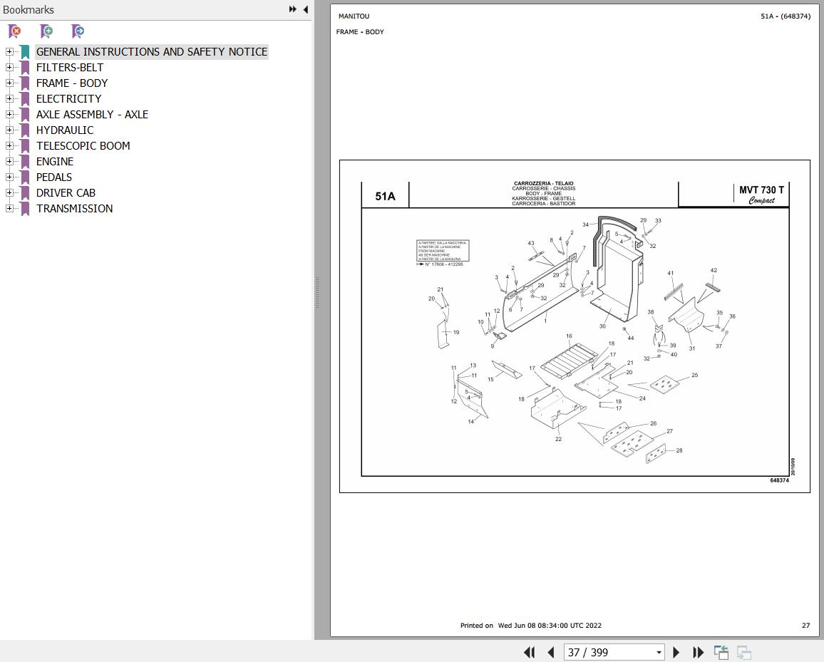 Manitou Telehandler MVT 730 TURBO COMPACT E2 Parts Catalog 648374
