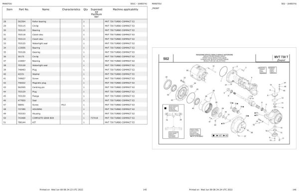 Manitou Telehandler MVT 730 TURBO COMPACT E2 Parts Catalog 648374 1