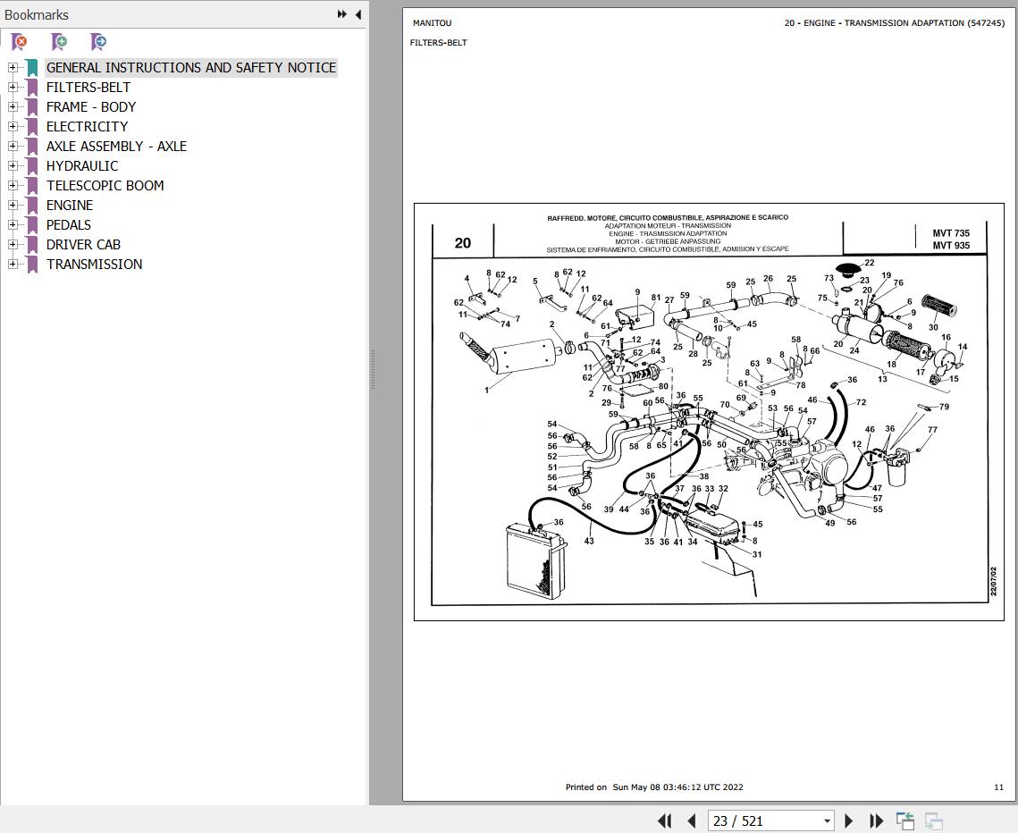 Manitou Telehandler MVT 735 COMFORT LINE MOT 1004 4 Parts Catalog 547245