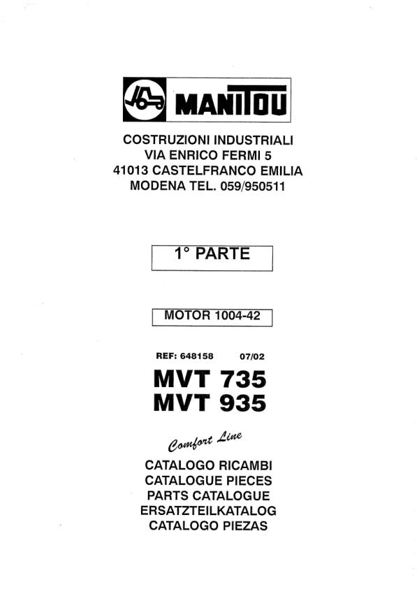 Manitou Telehandler MVT 735 MVT 935 Parts Catalog 648158