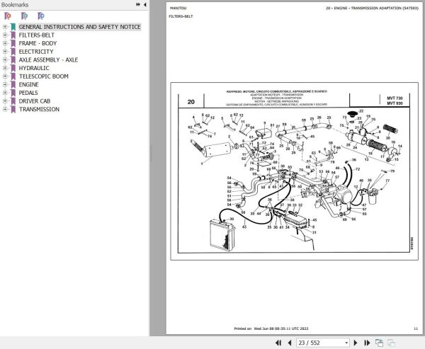 Manitou Telehandler MVT 930 COMFORT LINE MOT 1004 4 Parts Catalog 547593