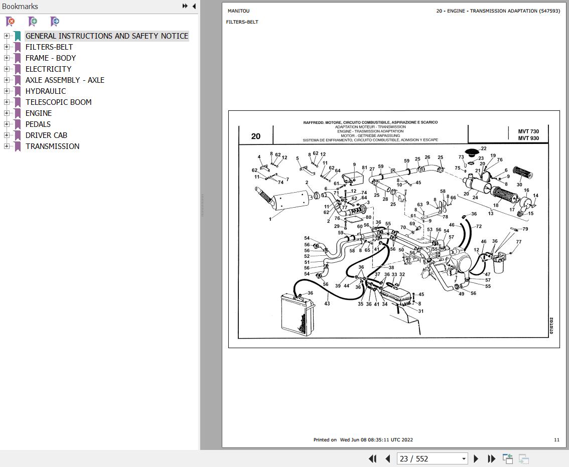 Manitou Telehandler MVT 930 COMFORT LINE MOT 1004 4 Parts Catalog 547593