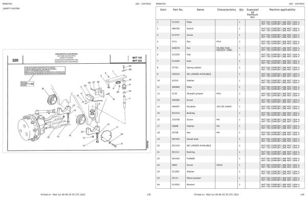 Manitou Telehandler MVT 930 COMFORT LINE MOT 1004 4 Parts Catalog 547593 1