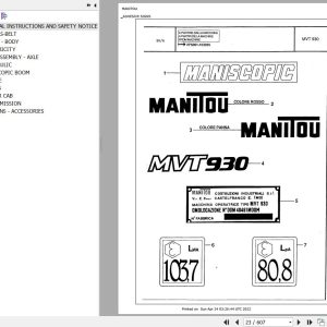 Manitou Telehandler MVT 930 Parts Catalog 499709