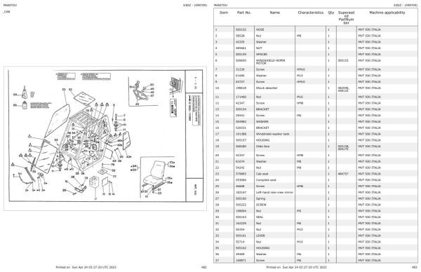 Manitou Telehandler MVT 930 Parts Catalog 499709 1
