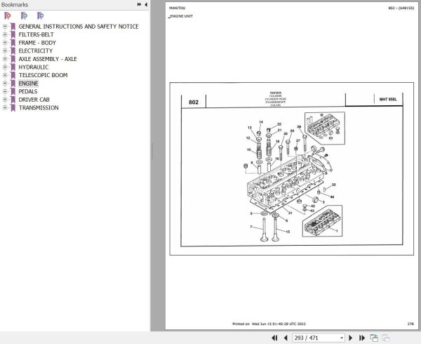 Manitou Telehandler MVT 950 L TURBO SERIE M MOT 1004 40T Parts Catalog 648155