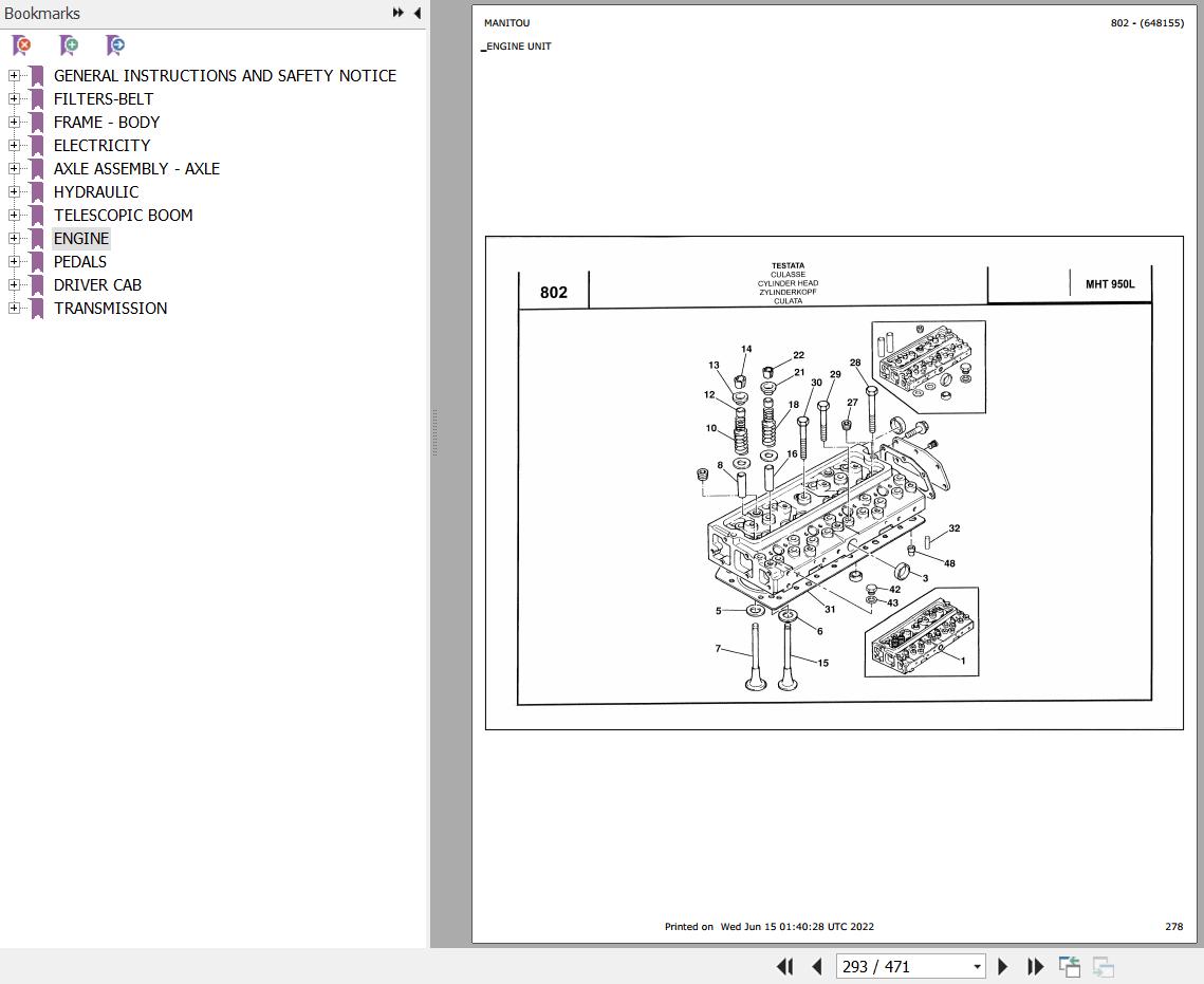 Manitou Telehandler MVT 950 L TURBO SERIE M MOT 1004 40T Parts Catalog 648155