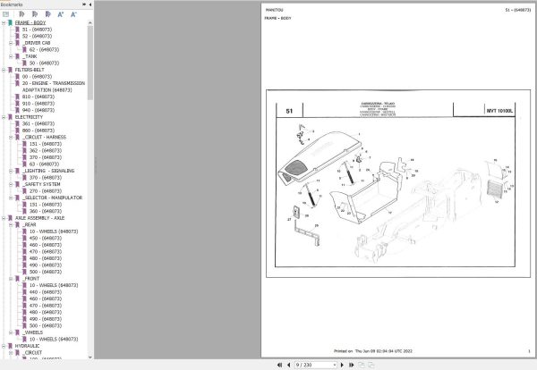 Manitou Telehandler MVT10100 MVT10100L Parts Catalog 648073
