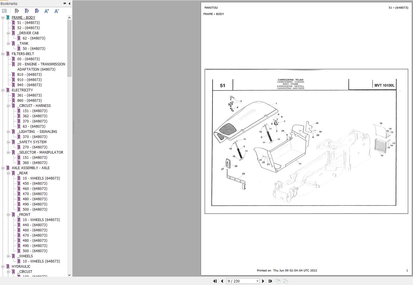 Manitou Telehandler MVT10100 MVT10100L Parts Catalog 648073