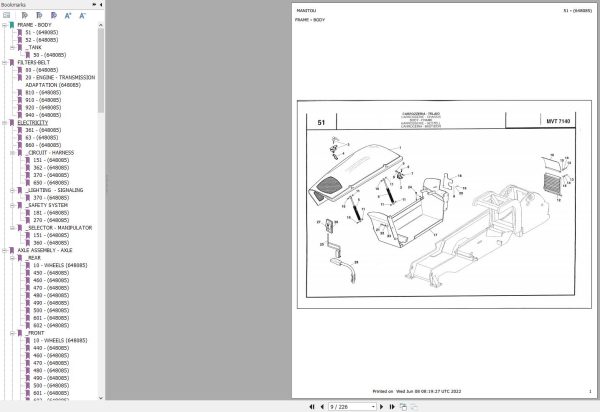 Manitou Telehandler MVT7140 MVT10100 Parts Catalog 648085