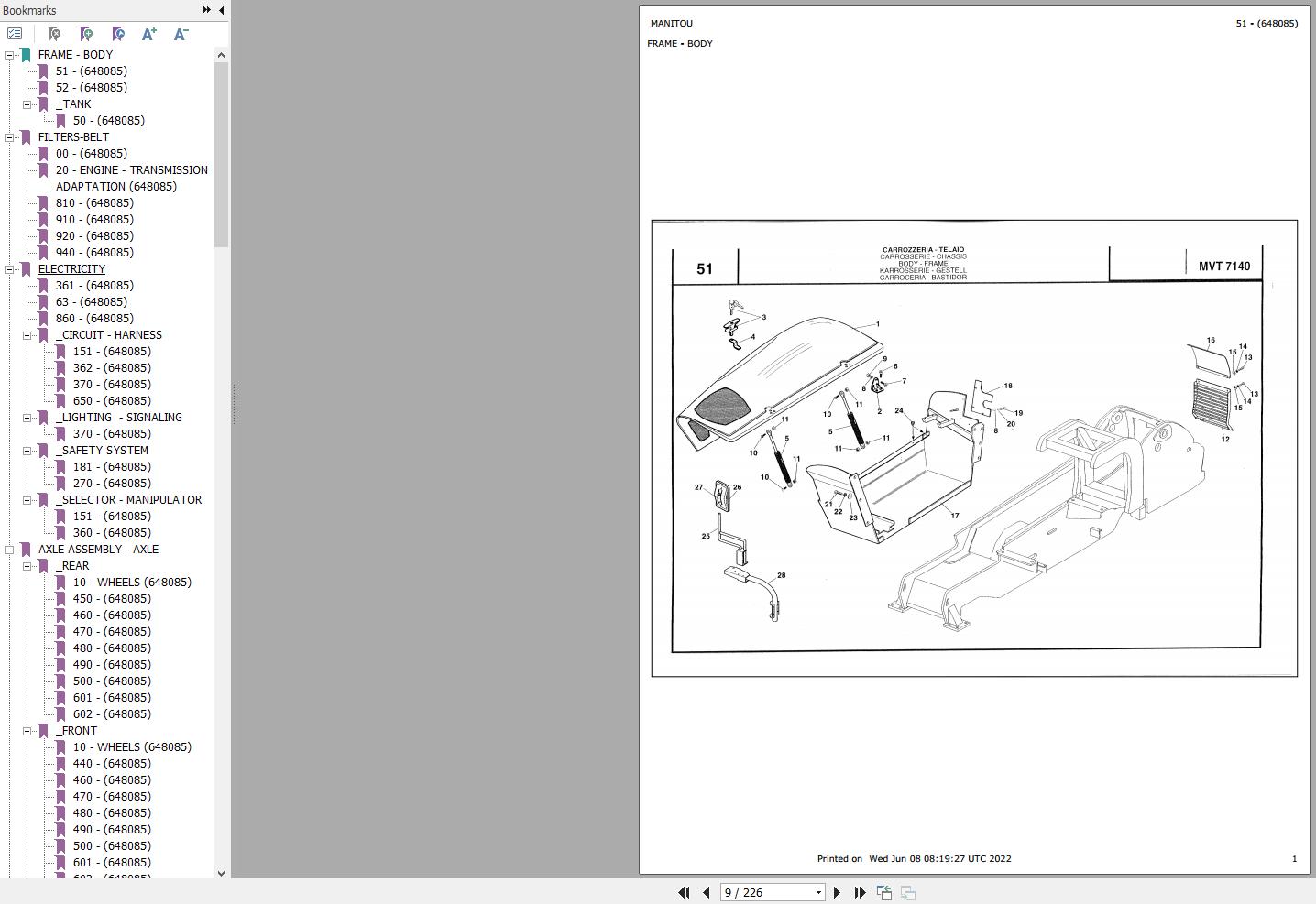 Manitou Telehandler MVT7140 MVT10100 Parts Catalog 648085