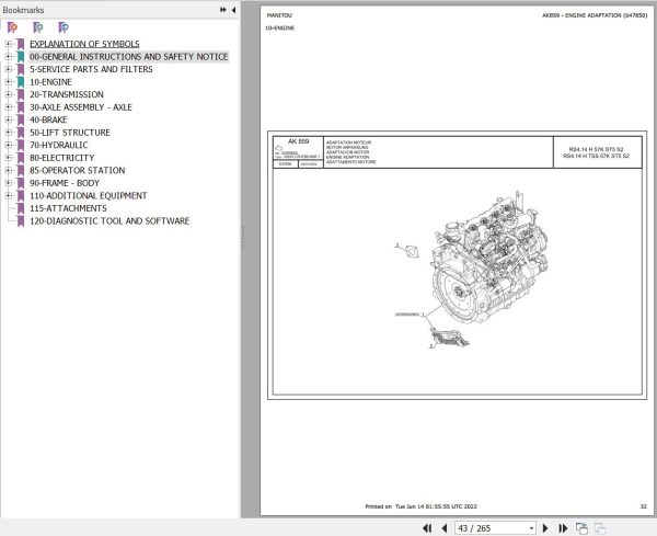 Manitou Telehandler RS4 14 H 57K ST5 S2 Parts Catalog 647850
