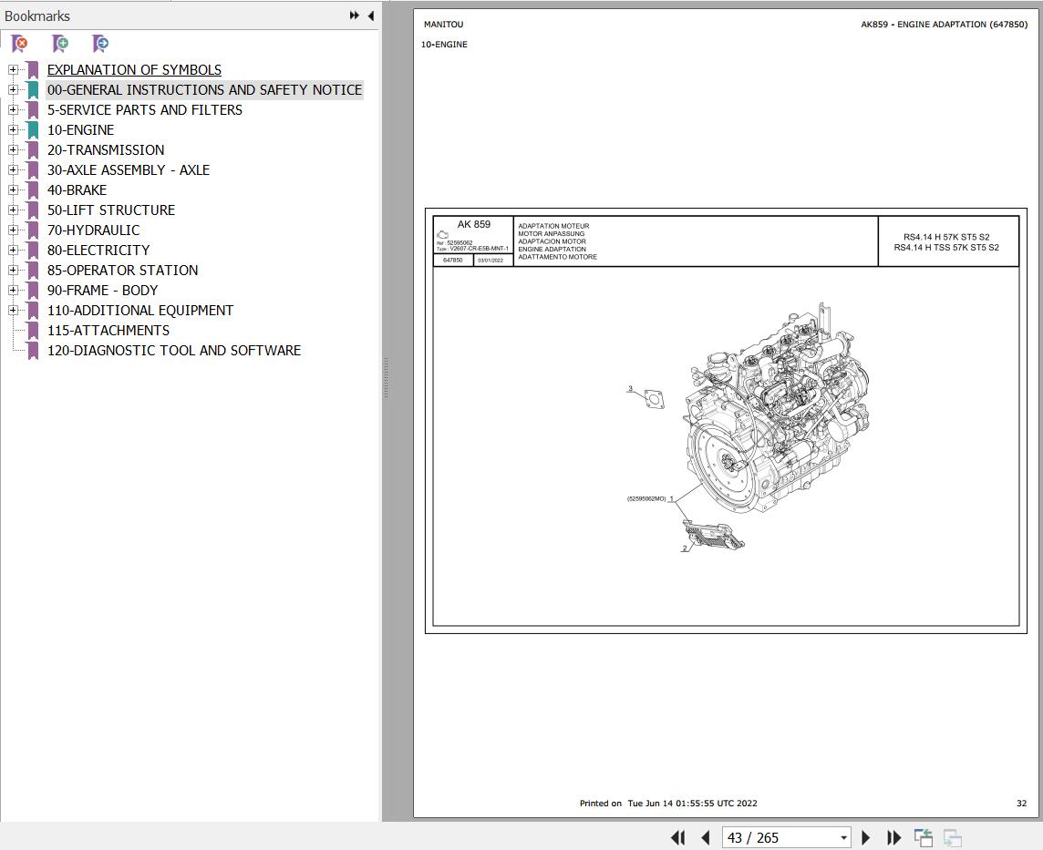 Manitou Telehandler RS4 14 H 57K ST5 S2 Parts Catalog 647850