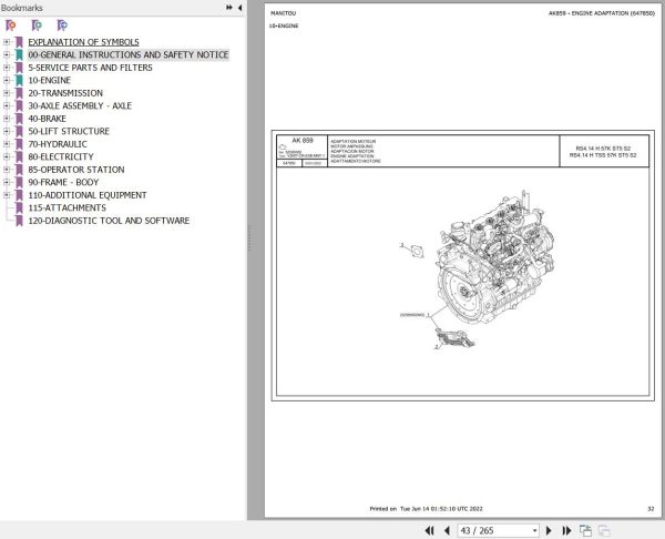 Manitou Telehandler RS4 14 H TSS 57K ST5 S2 Parts Catalog 647850