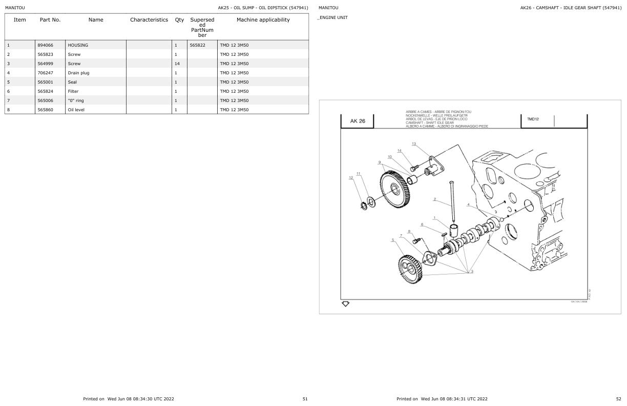 Manitou Telehandler TMD 12 3M50 Parts Catalog 547941