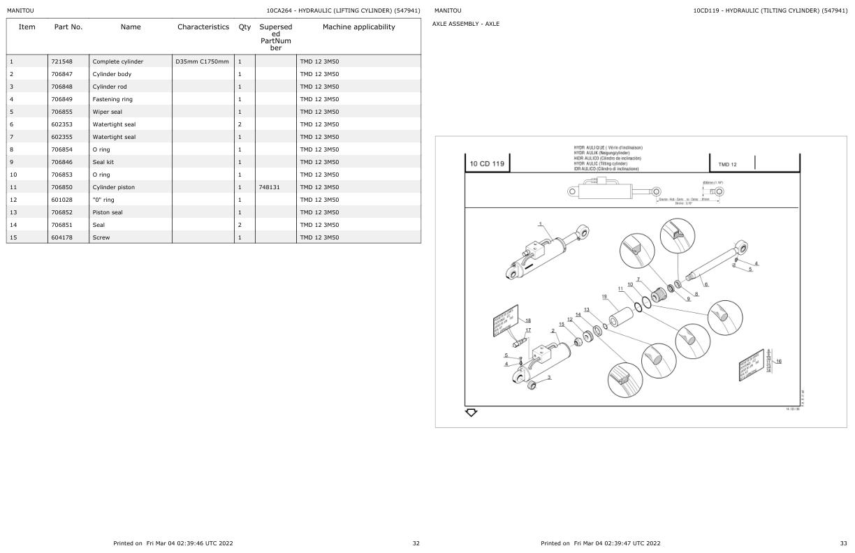 Manitou Telehandler TMD12 Parts Catalog