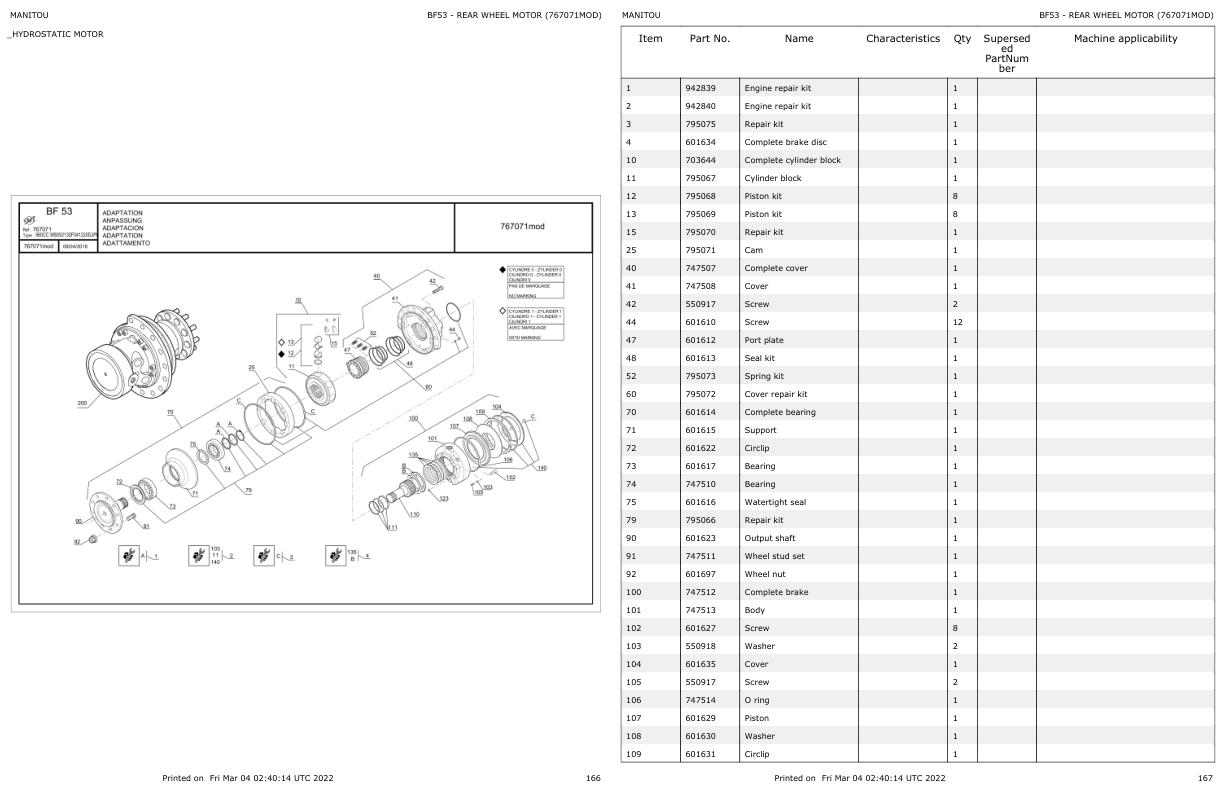 Manitou Telehandler TMM20DKST5S1 Parts Catalog 52638632