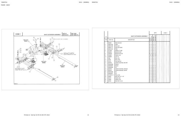 Manitou Telehandler TMP 25 HT Parts Catalog 800806