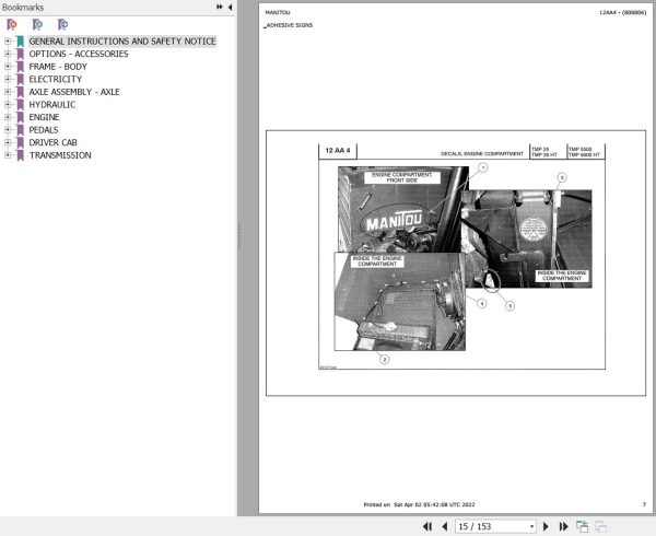 Manitou Telehandler TMP 25 HT Parts Catalog 800806 1