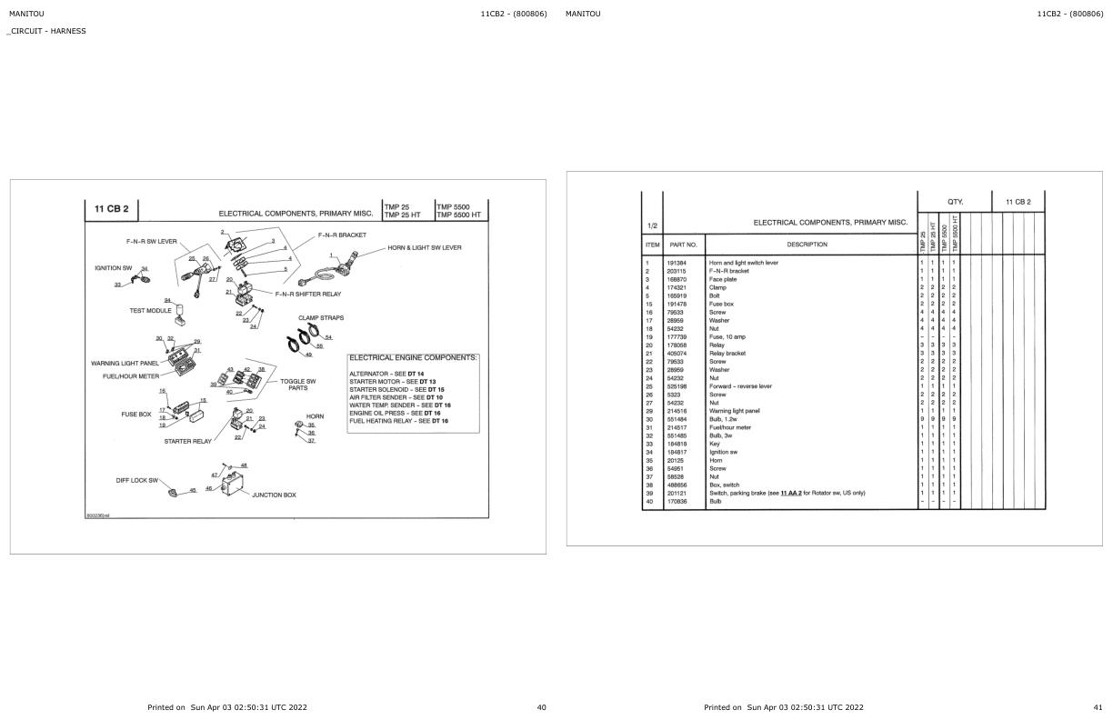 Manitou Telehandler TMP 25 Parts Catalog 800806