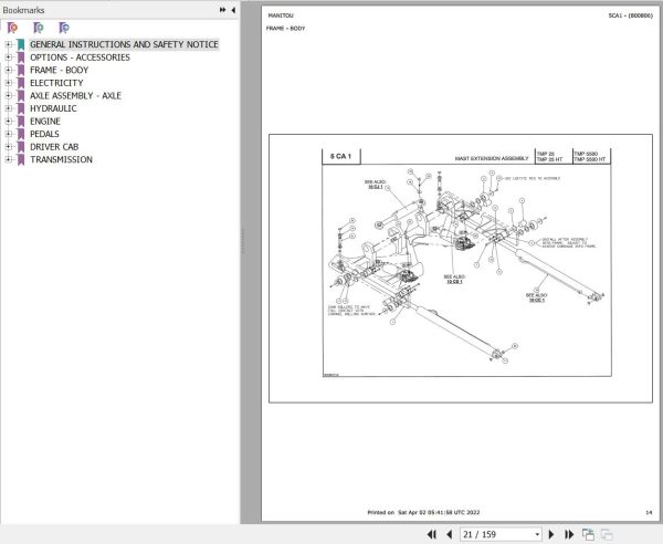 Manitou Telehandler TMP 5500 HT Parts Catalog 800806 1
