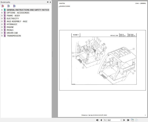 Manitou Telehandler TMP 5500 Parts Catalog 800806 1