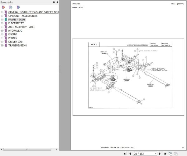 Manitou Telehandler TMP25 HT Parts Catalog 800806 1
