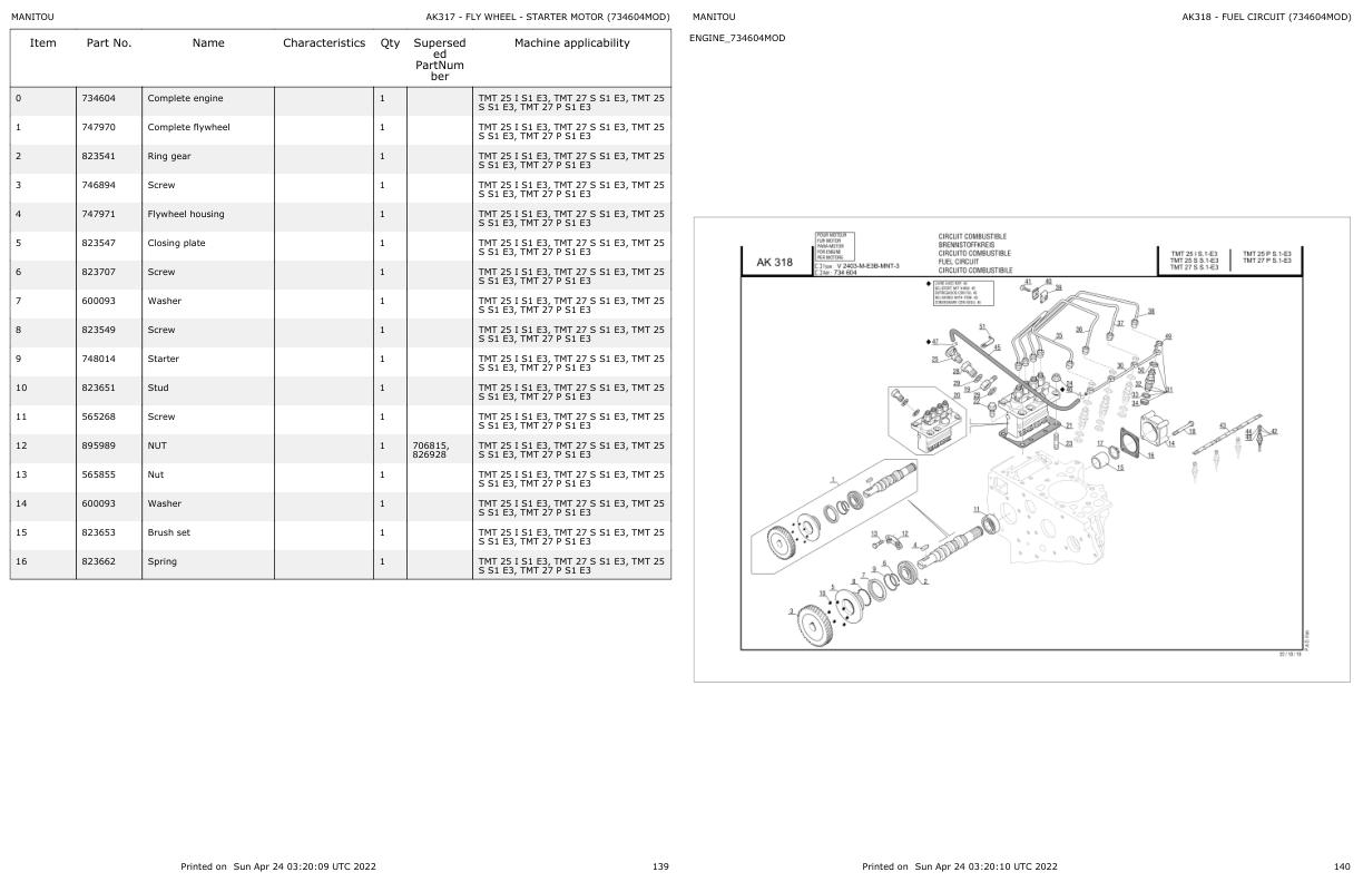 Manitou Telehandler TMT 25 I S2 E3 Parts Catalog 647186