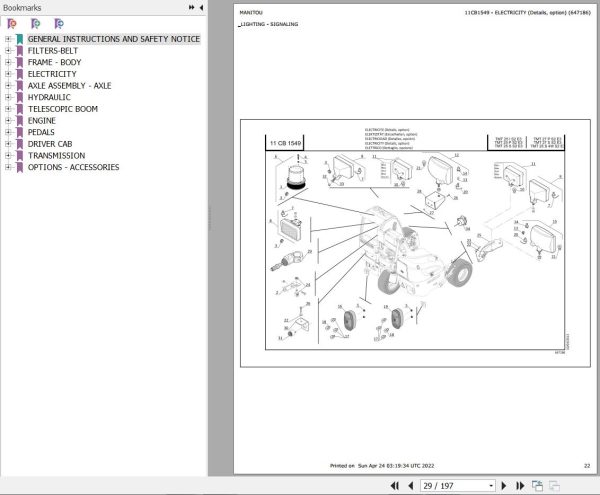 Manitou Telehandler TMT 25 I S2 E3 Parts Catalog 647186 1