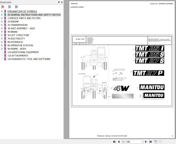 Manitou Telehandler TMT 27 S K ST5 S1 Parts Catalog 647866 1