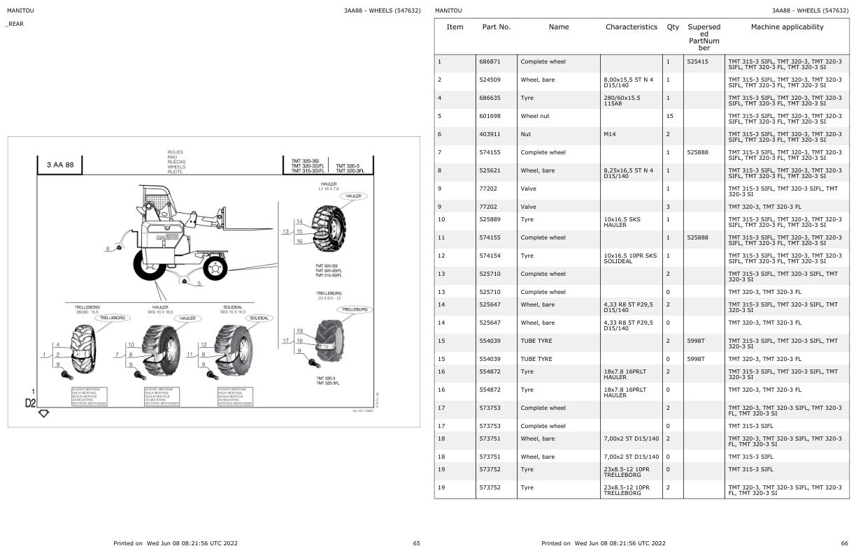 Manitou Telehandler TMT 315 3 SIFL Parts Catalog 547632