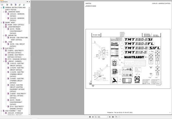 Manitou Telehandler TMT 315 3 SIFL TMT 320 3 SI FL SIFL Parts Catalog 547632