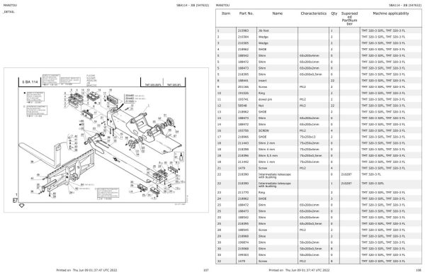 Manitou Telehandler TMT 315 3 SIFL TMT 320 3 SI FL SIFL Parts Catalog 547632 1