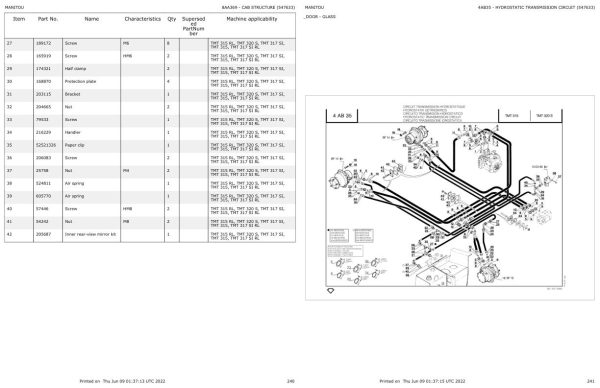 Manitou Telehandler TMT 315 Parts Catalog 547633
