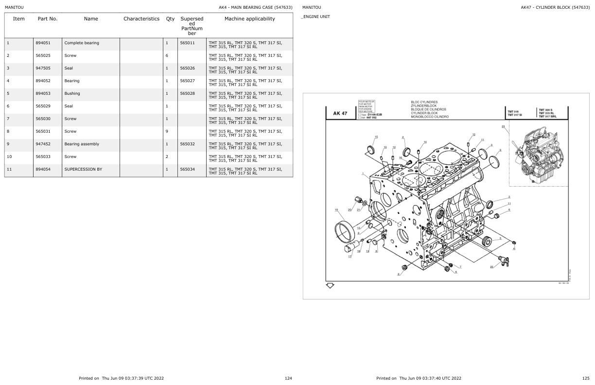 Manitou Telehandler TMT 317 SI RL Parts Catalog 547633