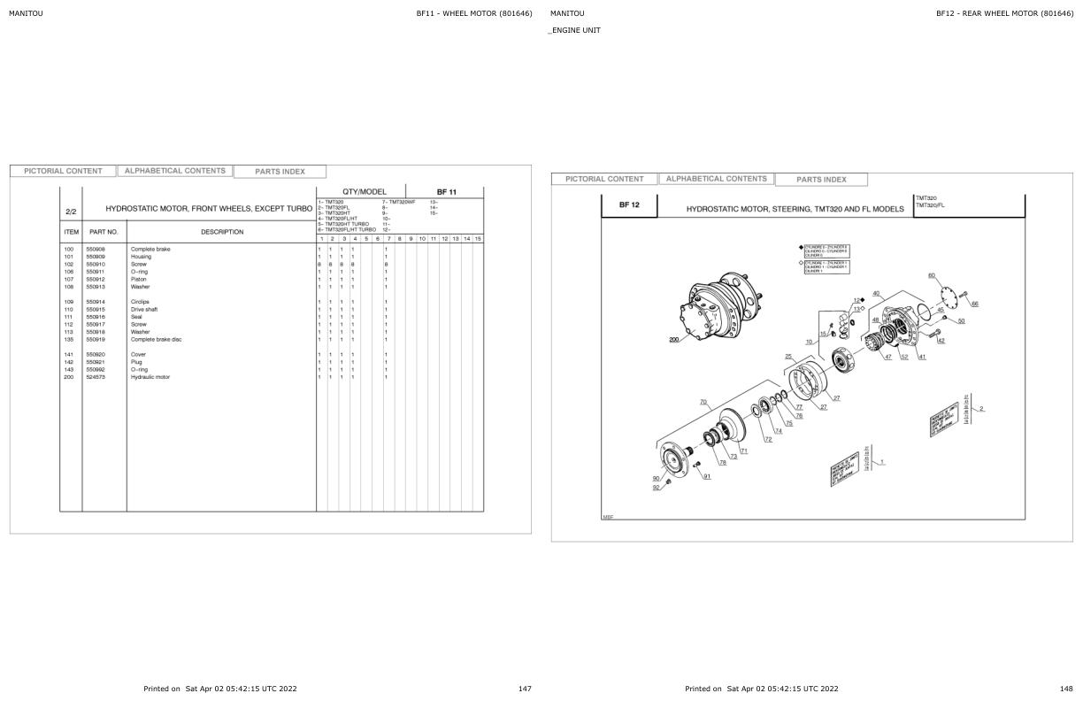 Manitou Telehandler TMT 320 FL HT TURBO Parts Catalog 801646