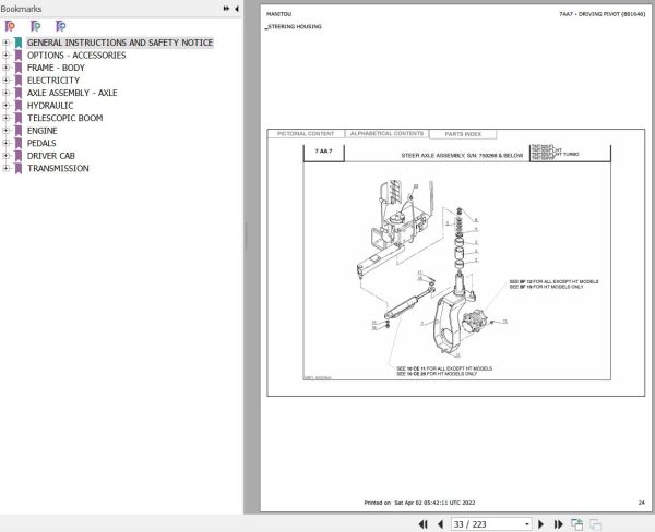 Manitou Telehandler TMT 320 FL HT TURBO Parts Catalog 801646 1