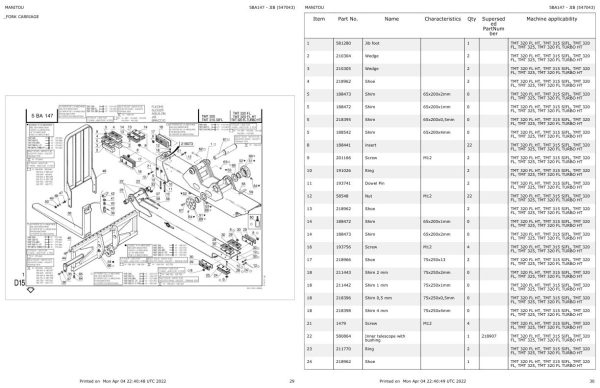 Manitou Telehandler TMT 320 FL Parts Catalog 547043