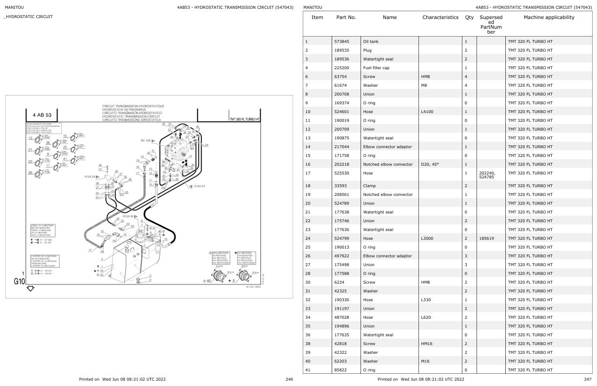 Manitou Telehandler TMT 320 FL TURBO HT Parts Catalog 547043