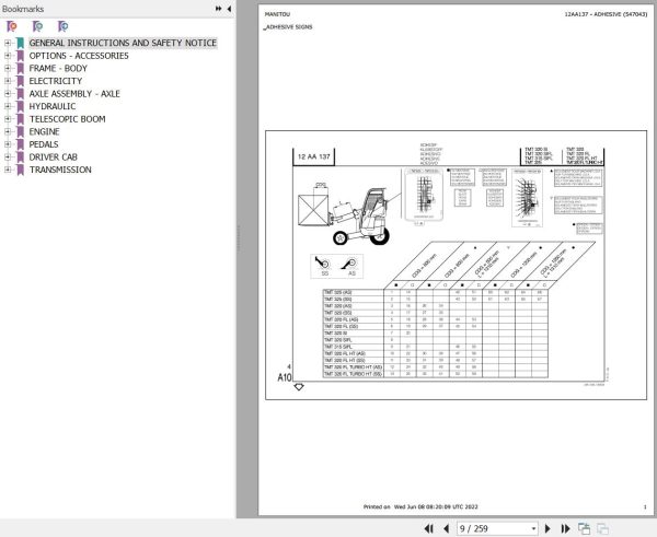 Manitou Telehandler TMT 320 FL TURBO HT Parts Catalog 547043 1