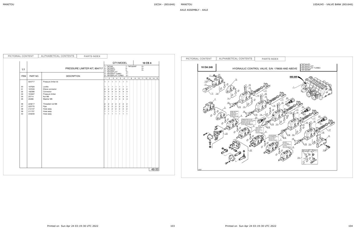 Manitou Telehandler TMT 320 HT TURBO Parts Catalog 801646