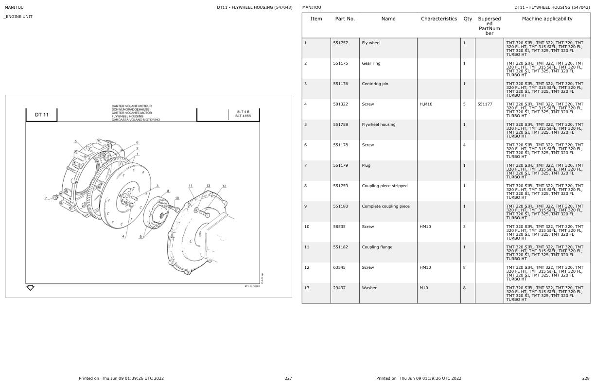 Manitou Telehandler TMT 320 Parts Catalog 547043
