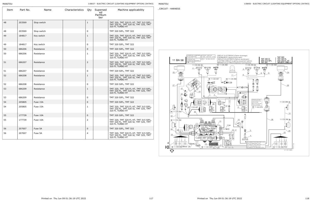 Manitou Telehandler TMT 320 SI Parts Catalog 547043